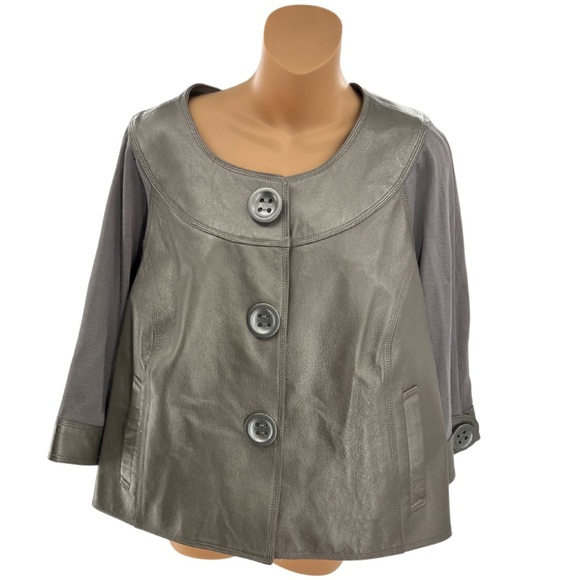 Peter Nygard Jackets & Blazers - Nygard leather trim nylon silver gray large button pewter jacket 2X plus knight